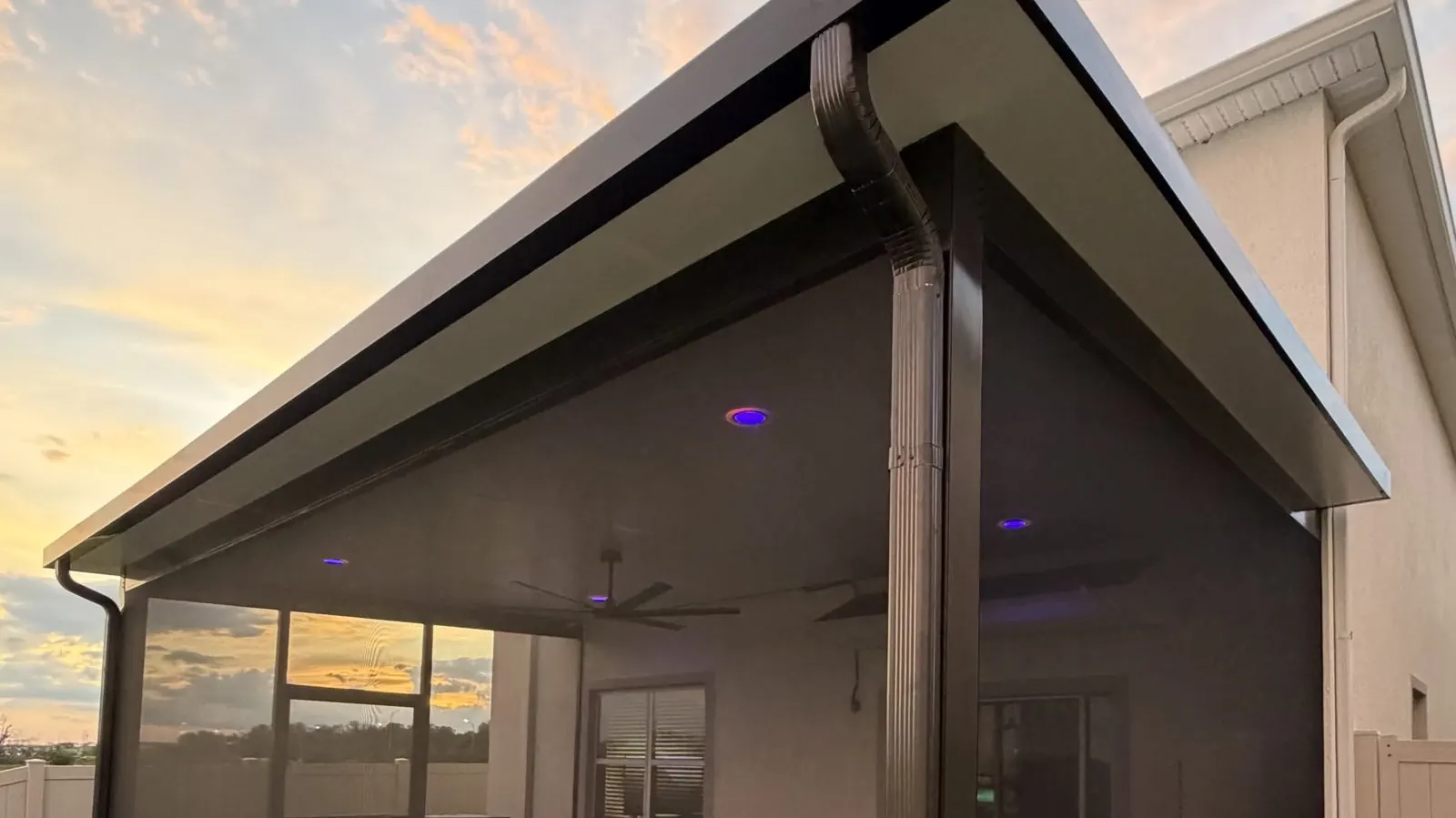 Screen room lit up at dusk